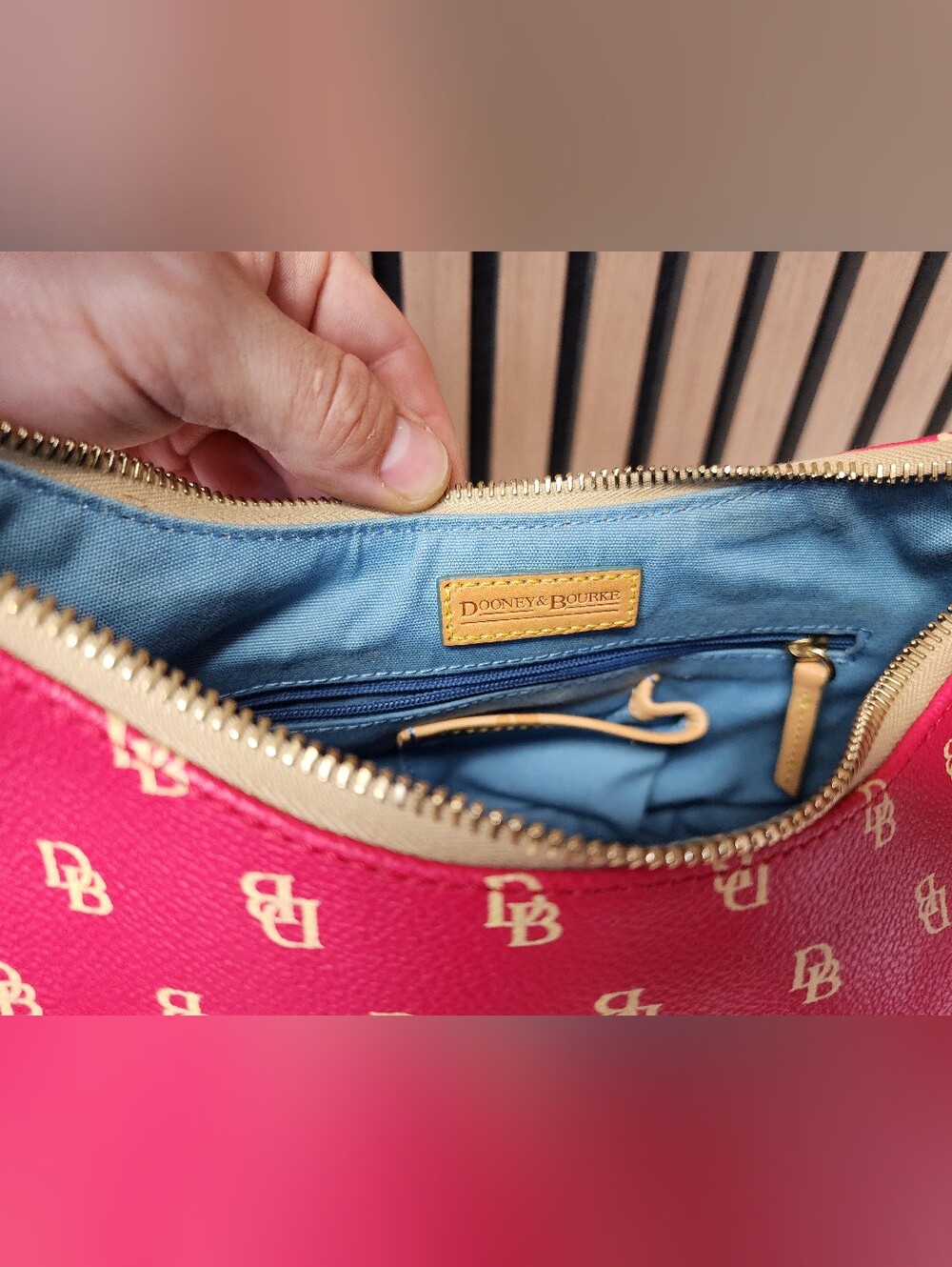 Vintage Dooney & Bourke Red Signature Monogram Hobo with Tan Strap Y2K - Picture 12 of 16